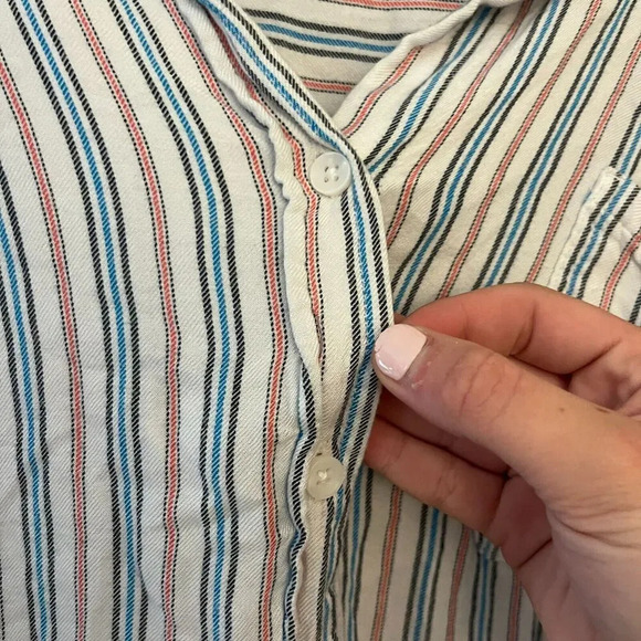 Terra & Sky Womens White Striped Button Up Shirt Pocket 3X Collared Long Sleeve - Picture 3 of 9